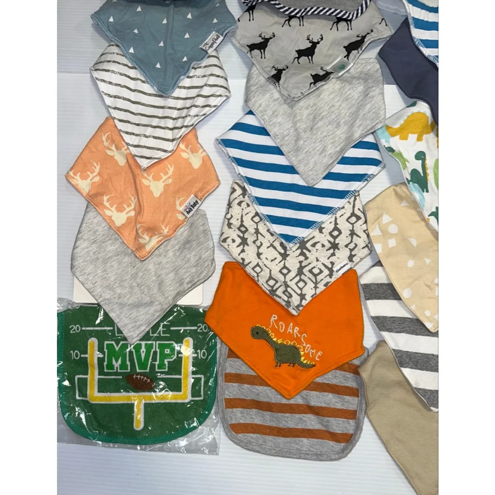 Baby Boy Lot of 27 Multi-color Bibs Lot One Size Bundle 1/2 used 1/2 new Feeding